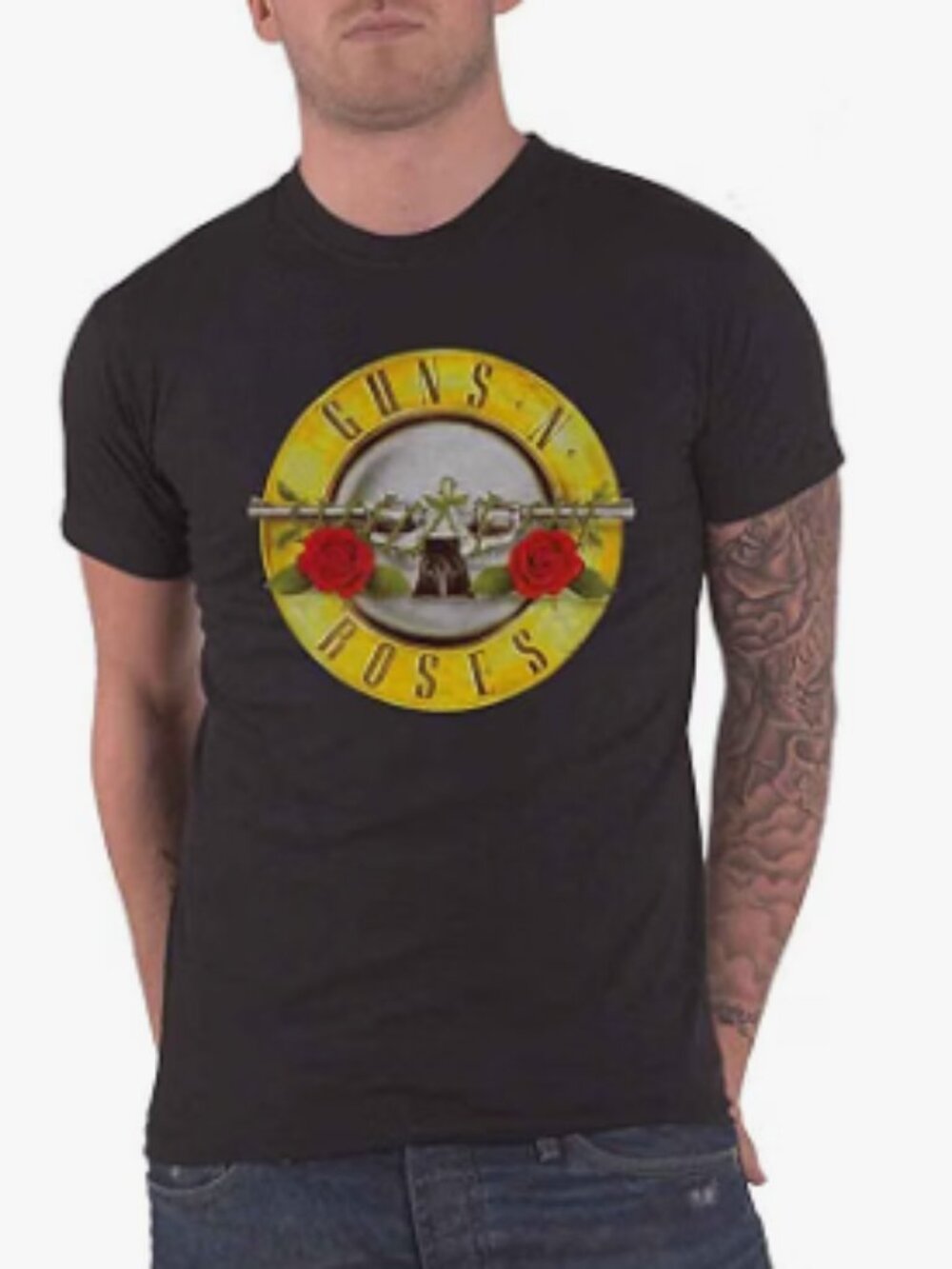 Guns N' Roses Logo T-Shirt w/ Revolvers and Red Roses Size L